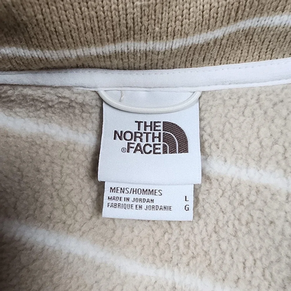 The North Face Gordon Lyons Sweater Mens Large Beige Stripe 1/4 Zip Fleece